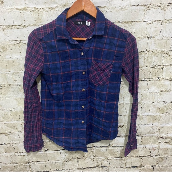 BDG Urban Outfitters Blue Red Plaid Flannel Button Up Shirt - Picture 1 of 5